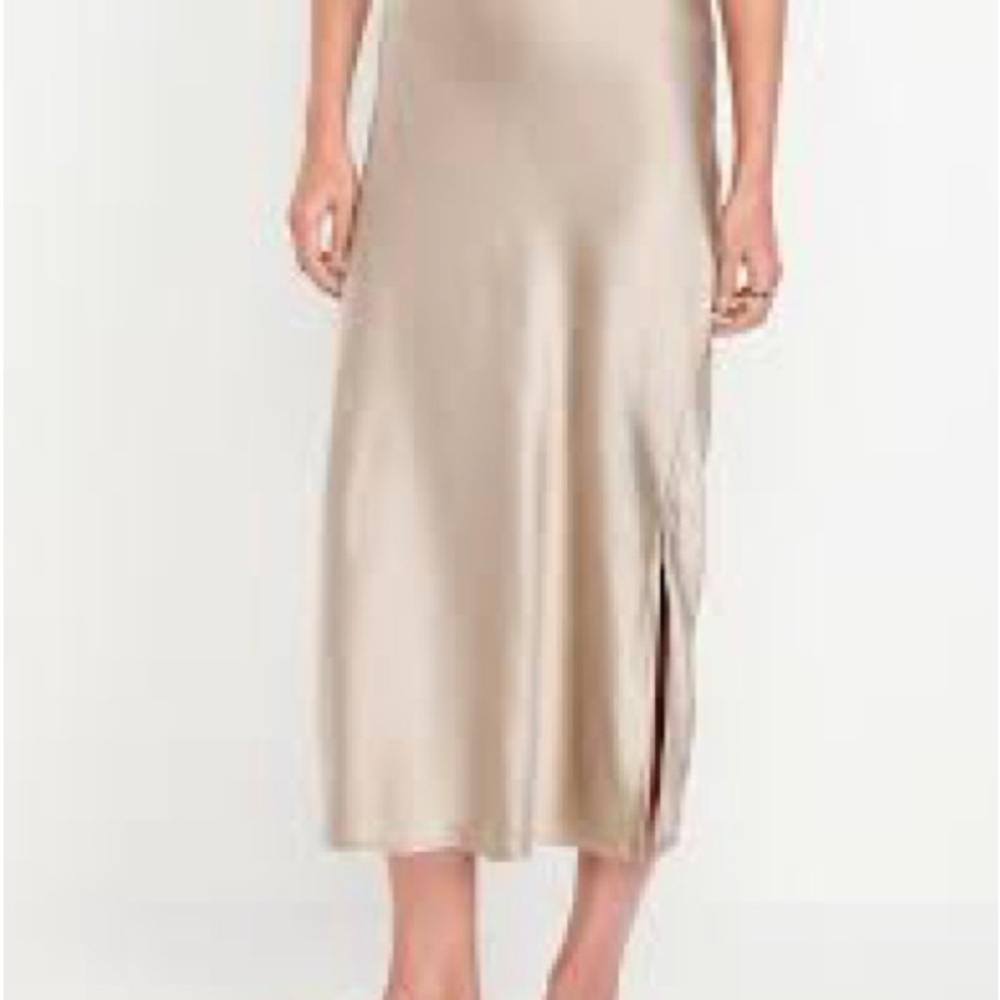 Old Navy Cream Slip Midi Skirt with Side Slit